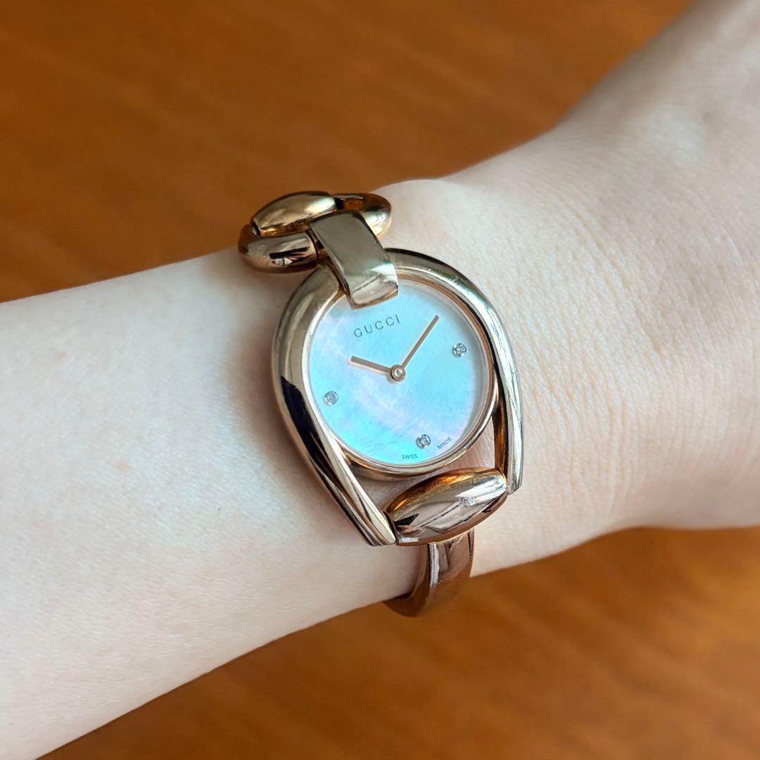 GUCCI Watch 139.5 3P ダイヤモンド シェル文字盤 PG 稼働