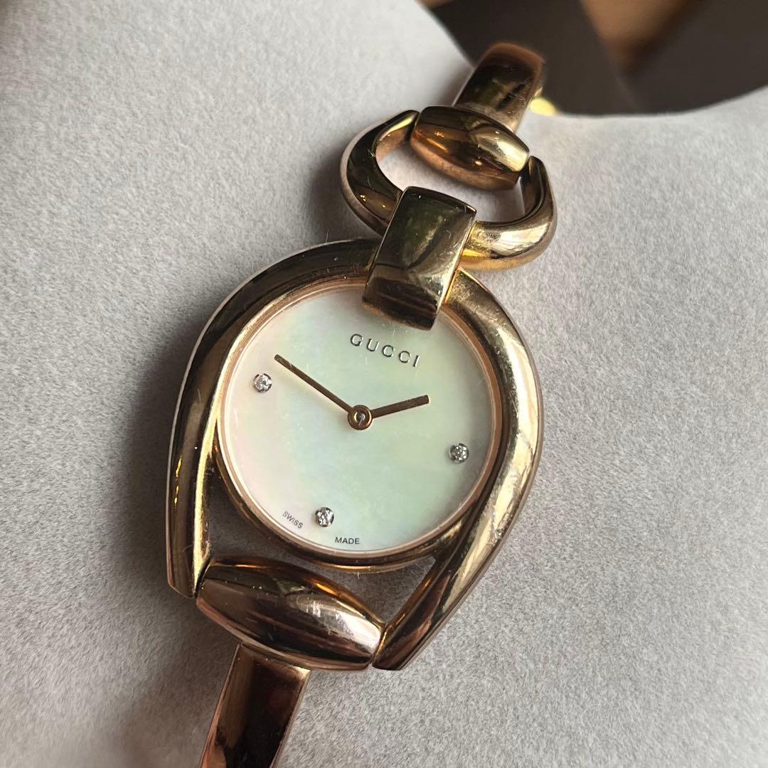 GUCCI Watch 139.5 3P ダイヤモンド シェル文字盤 PG 稼働