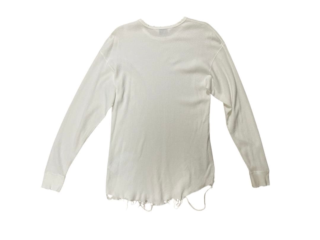 1 ANCELLM　ダメージ　ワッフル　ロンT　白　新品　アンセルム