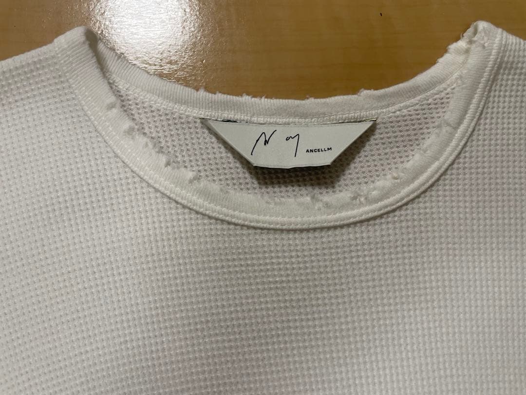1 ANCELLM　ダメージ　ワッフル　ロンT　白　新品　アンセルム