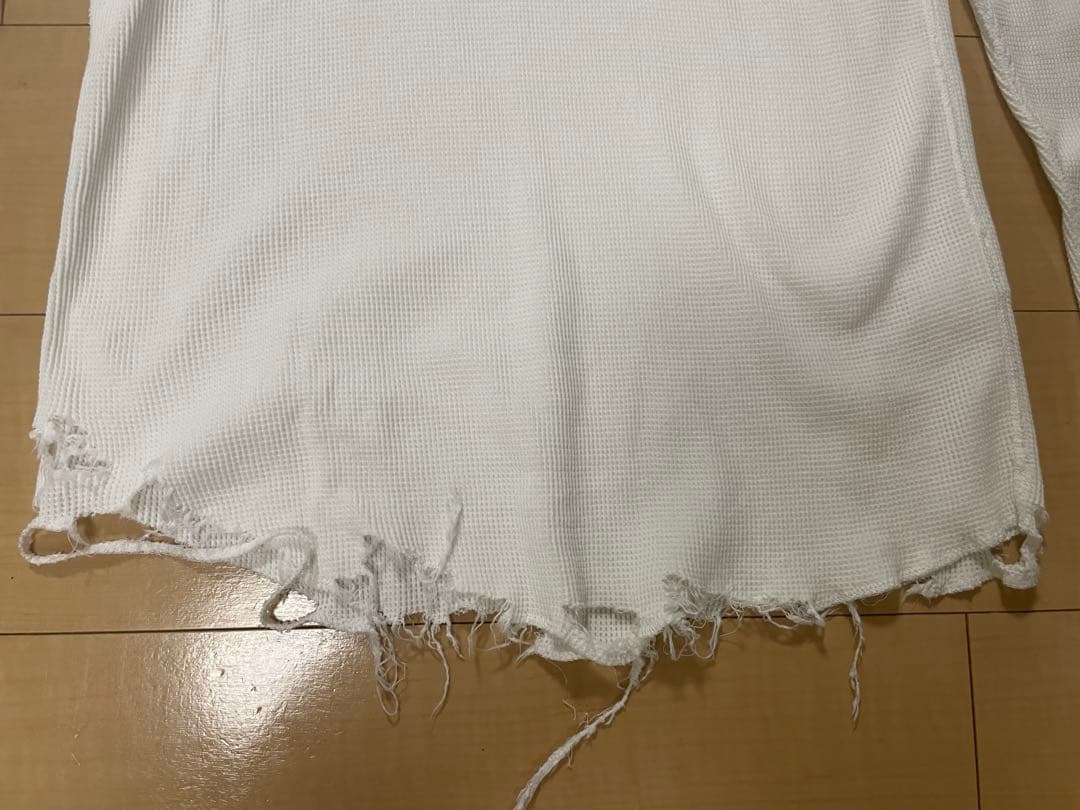 1 ANCELLM　ダメージ　ワッフル　ロンT　白　新品　アンセルム