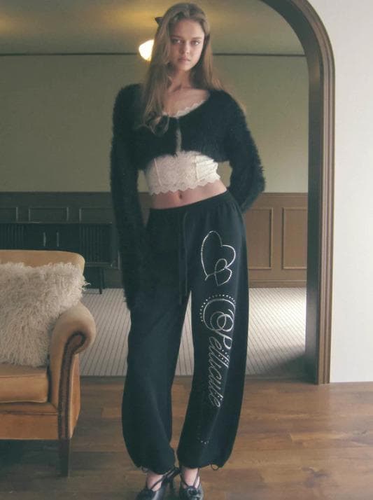 パンツ stone-deco sweat pants PELLICULE Black