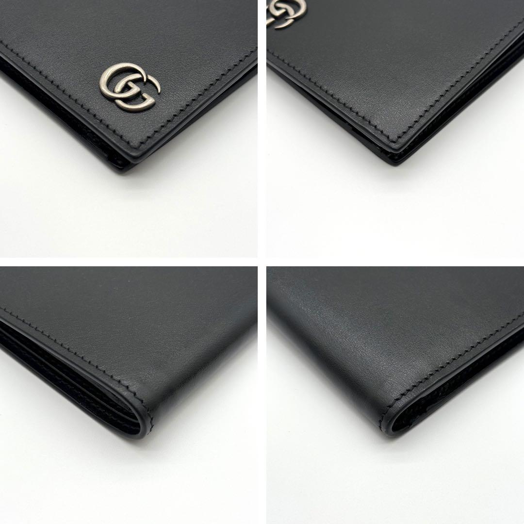 新品✨ GGマーモント レザー コンパクト ウォレット 二つ折り 財布 ブラック
