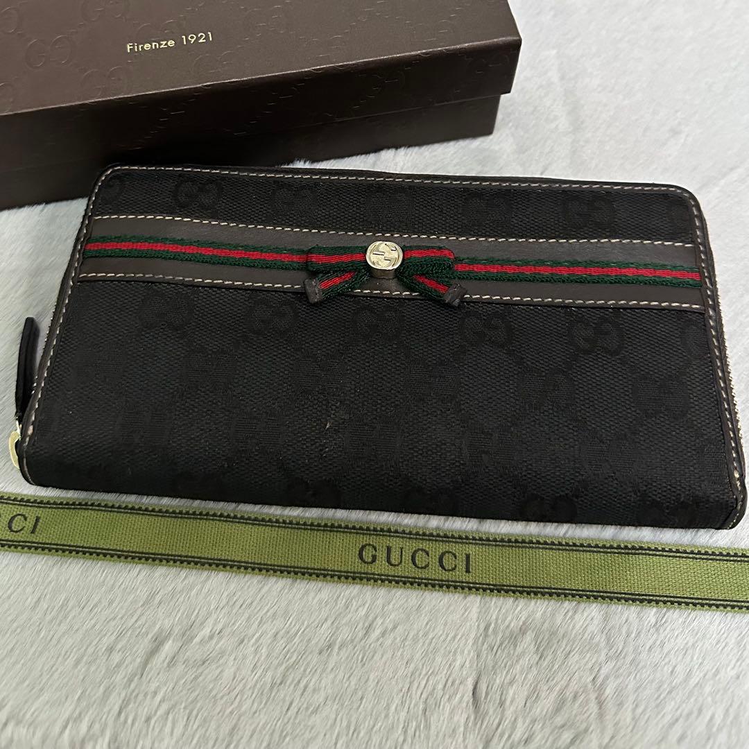 GUCCI 長財布　シェリーライン　インターロッキング　ラウンドファスナー　GG