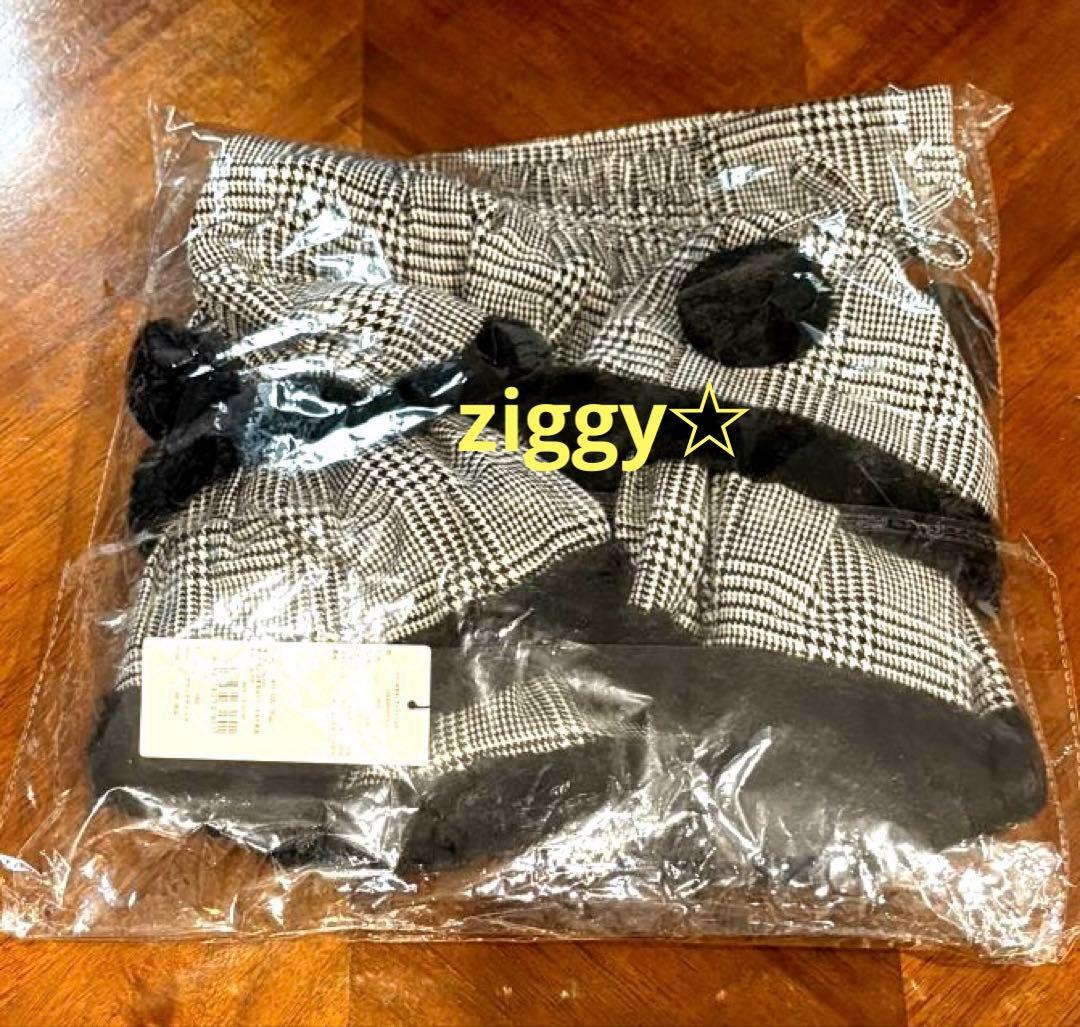 pium ファー付き ティアード ミニスカート ブラック チェック