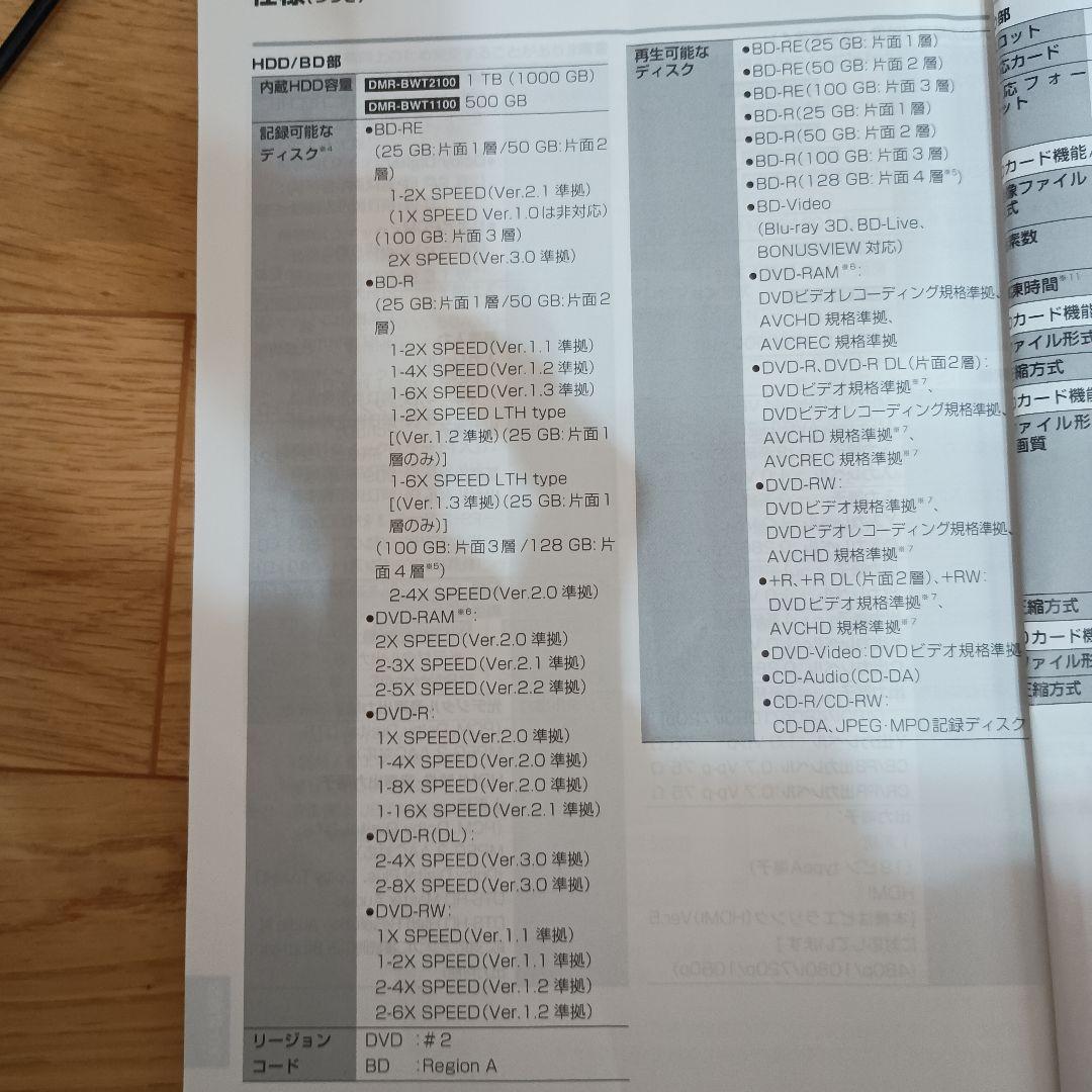 Panasonic DMR-BWT2100 ブルーレイレコーダー