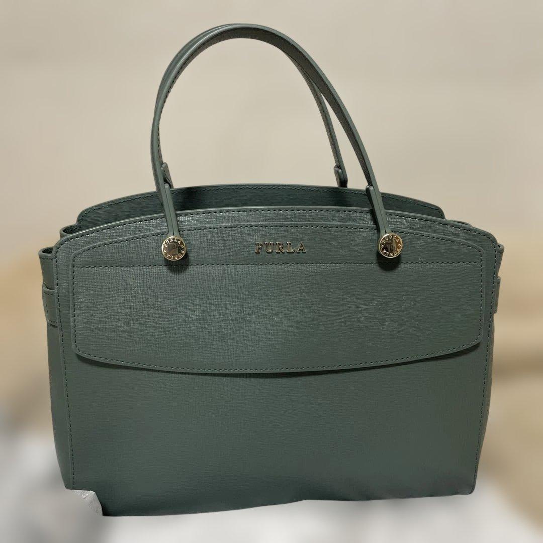 【極美品レアカラー】FURLA フルラ トートバッグ グリーン 保存袋付 正規品