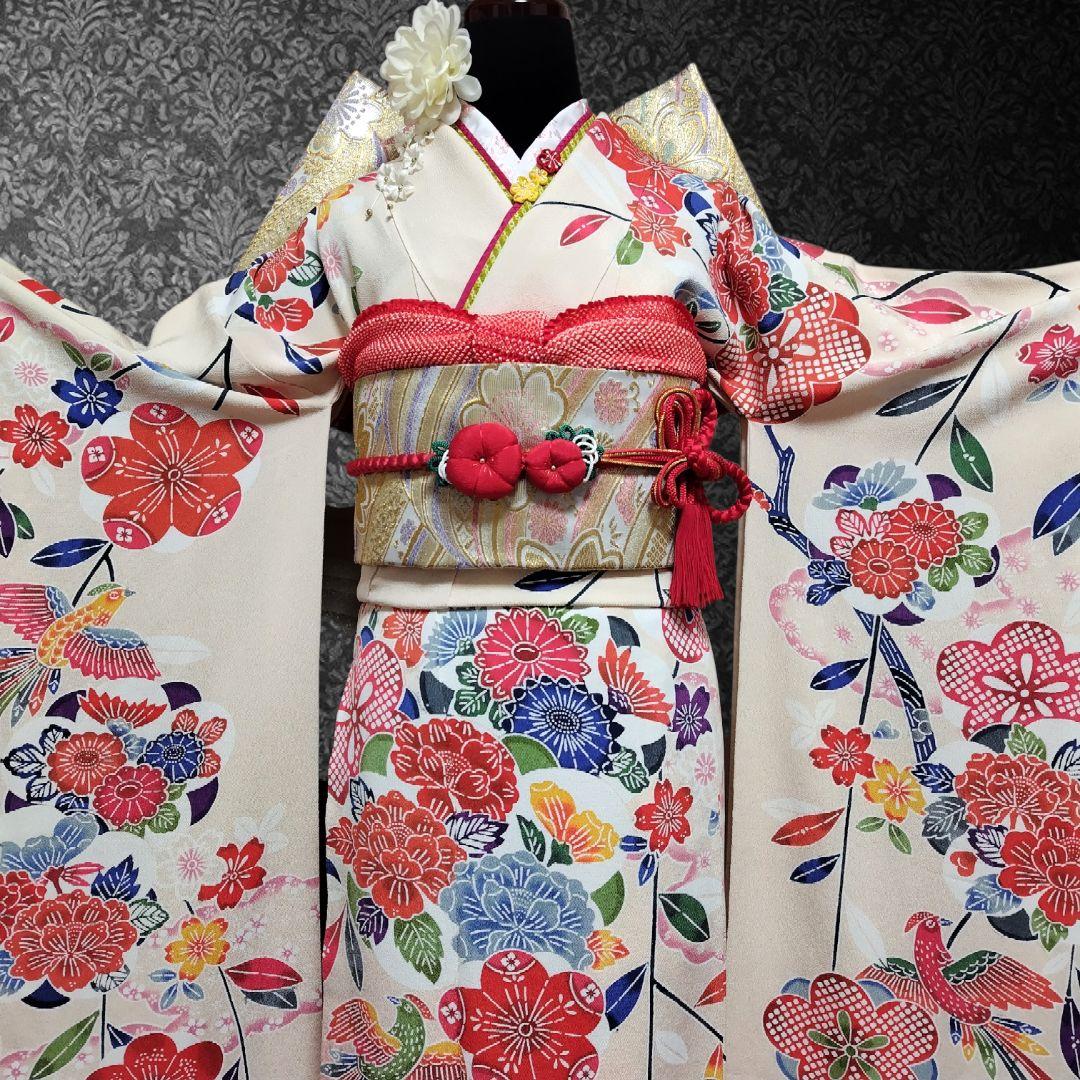 振袖フルセット(7点)・成人式・高級縮緬地・暈し染め・型染め・胴裏正絹・逸品