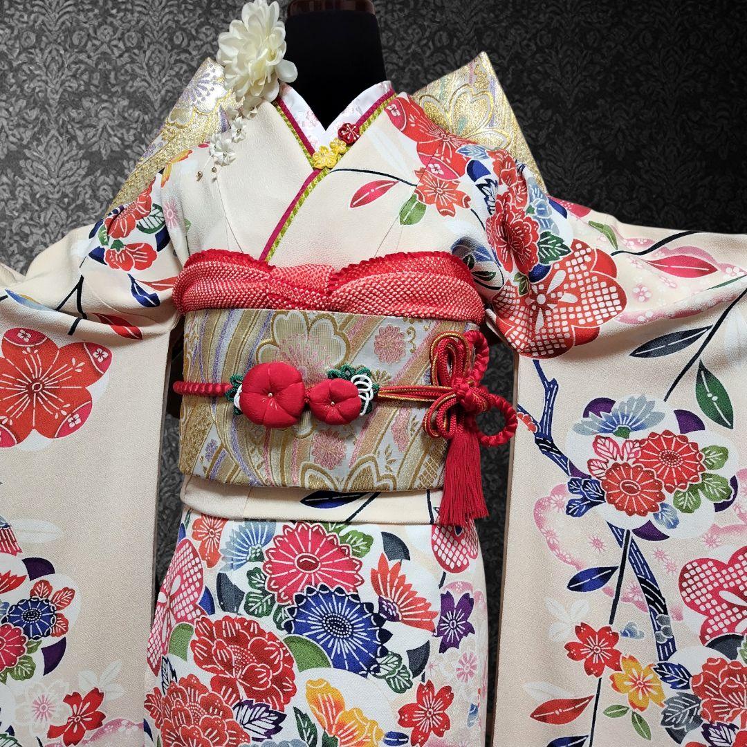 振袖フルセット(7点)・成人式・高級縮緬地・暈し染め・型染め・胴裏正絹・逸品