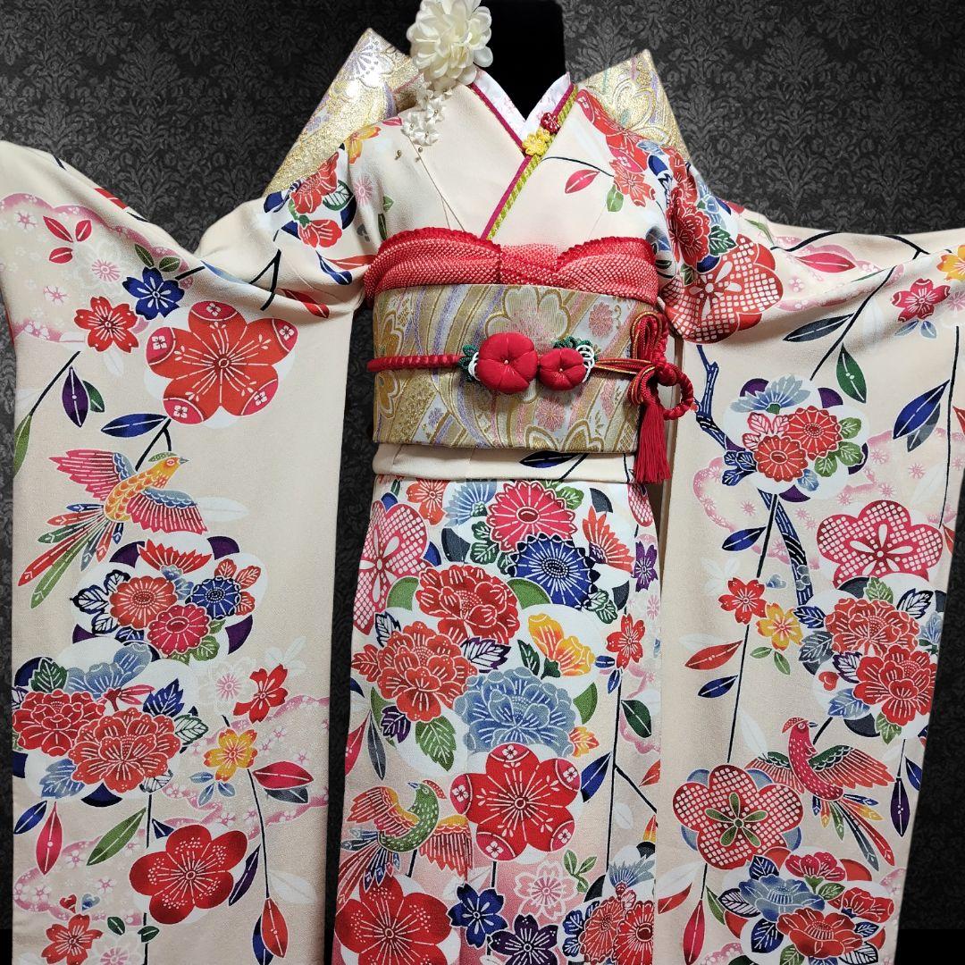 振袖フルセット(7点)・成人式・高級縮緬地・暈し染め・型染め・胴裏正絹・逸品