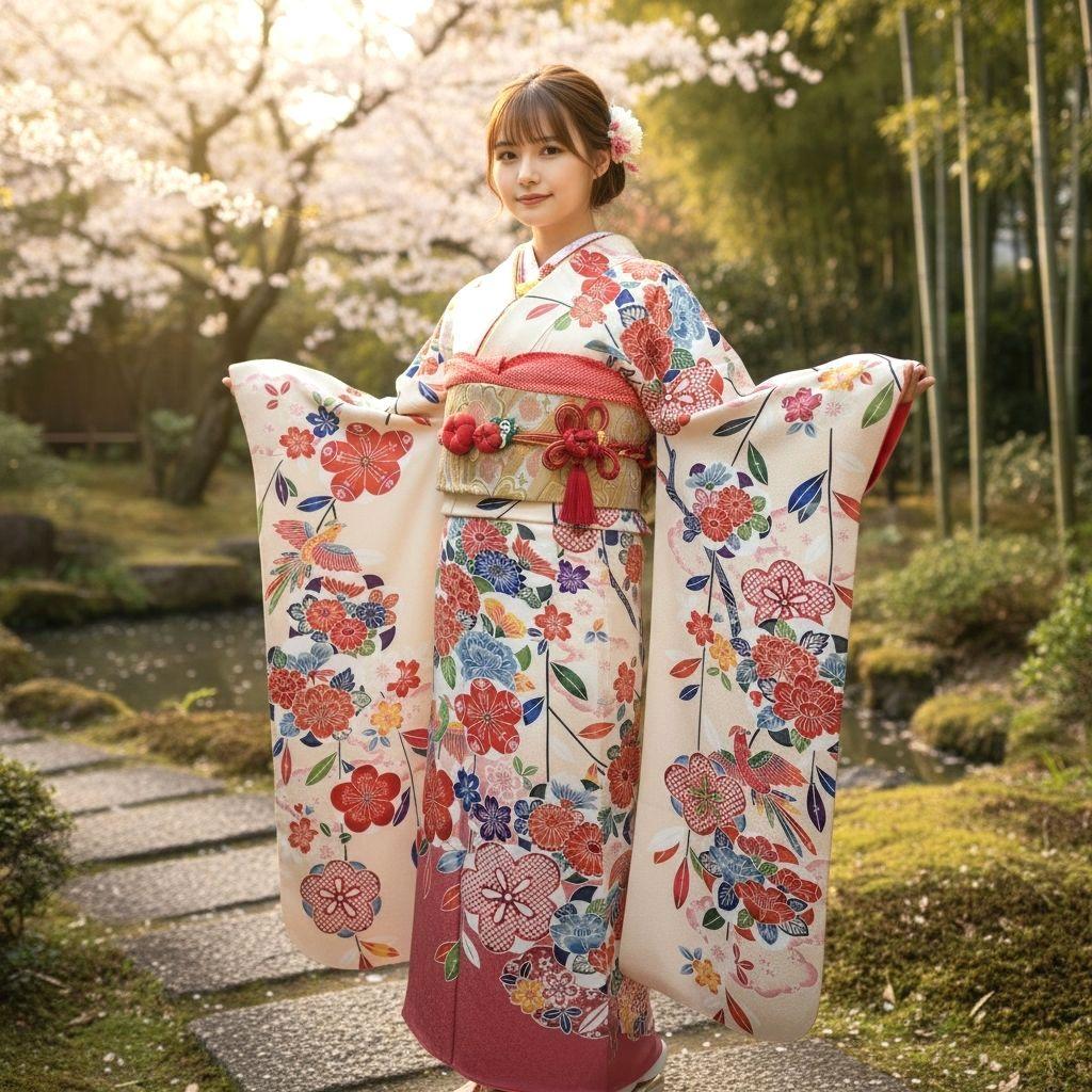 振袖フルセット(7点)・成人式・高級縮緬地・暈し染め・型染め・胴裏正絹・逸品