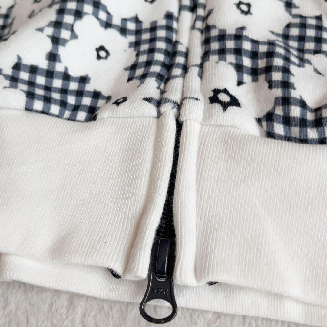 パーリーゲイツ セットアップ　パーカー　スカート　チェック　花柄　裏毛　ネイビー