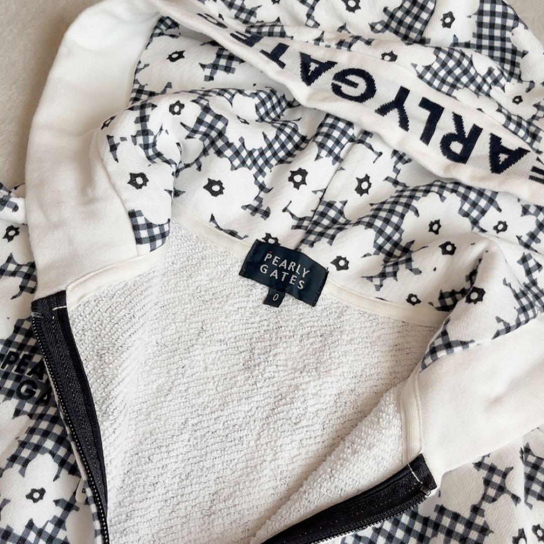 パーリーゲイツ セットアップ　パーカー　スカート　チェック　花柄　裏毛　ネイビー