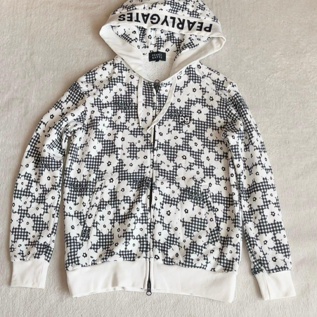 パーリーゲイツ セットアップ　パーカー　スカート　チェック　花柄　裏毛　ネイビー