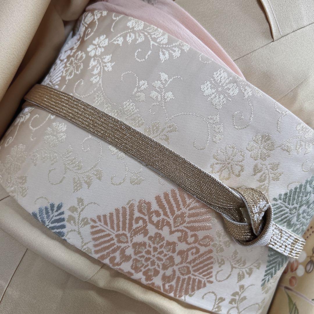 訪問着フルセット　着物　正絹　付け下げ　しつけ糸付き　手刺繍　イエロー　F8