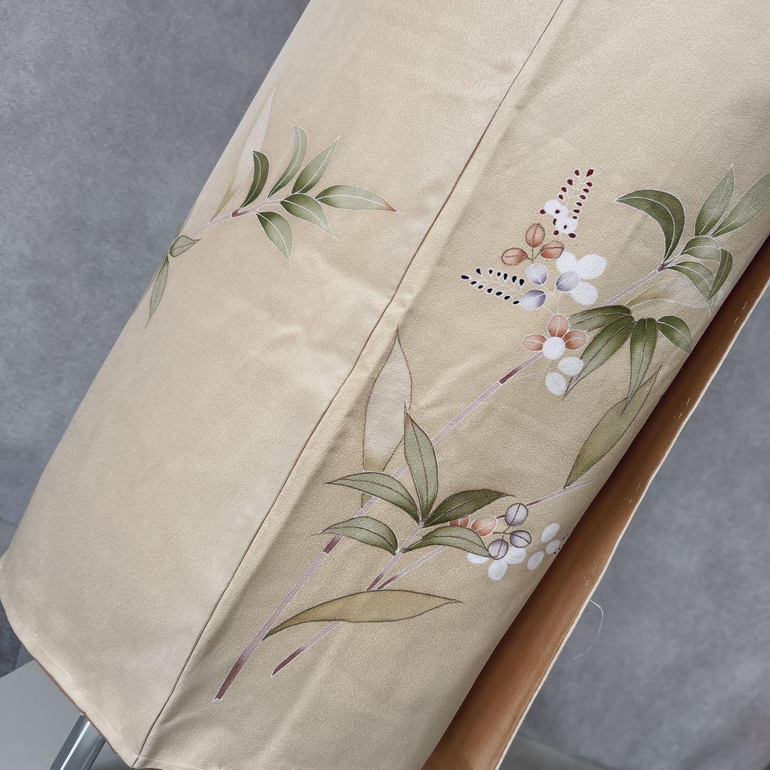 訪問着フルセット　着物　正絹　付け下げ　しつけ糸付き　手刺繍　イエロー　F8