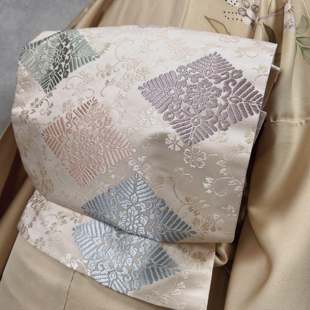 訪問着フルセット　着物　正絹　付け下げ　しつけ糸付き　手刺繍　イエロー　F8