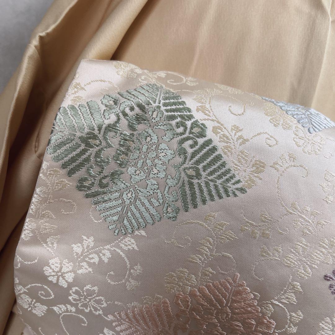 訪問着フルセット　着物　正絹　付け下げ　しつけ糸付き　手刺繍　イエロー　F8