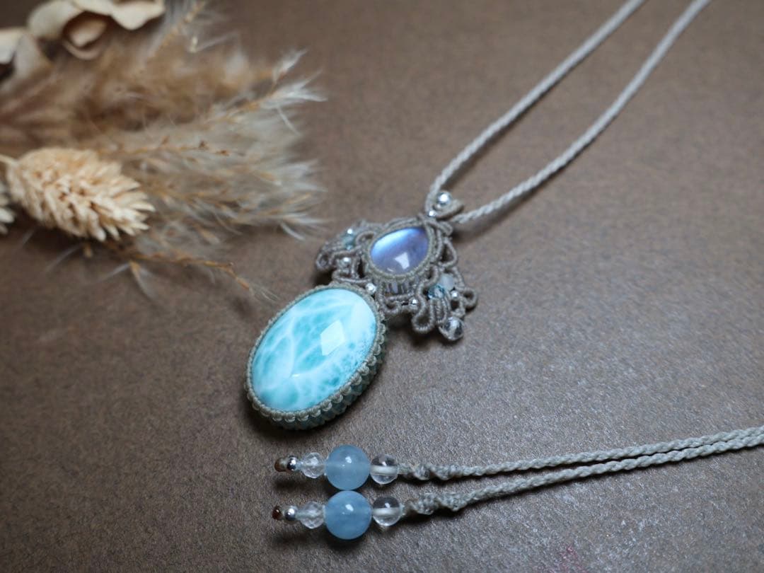 さかい ラリマー　ムーンストーン　マクラメ　ネックレス