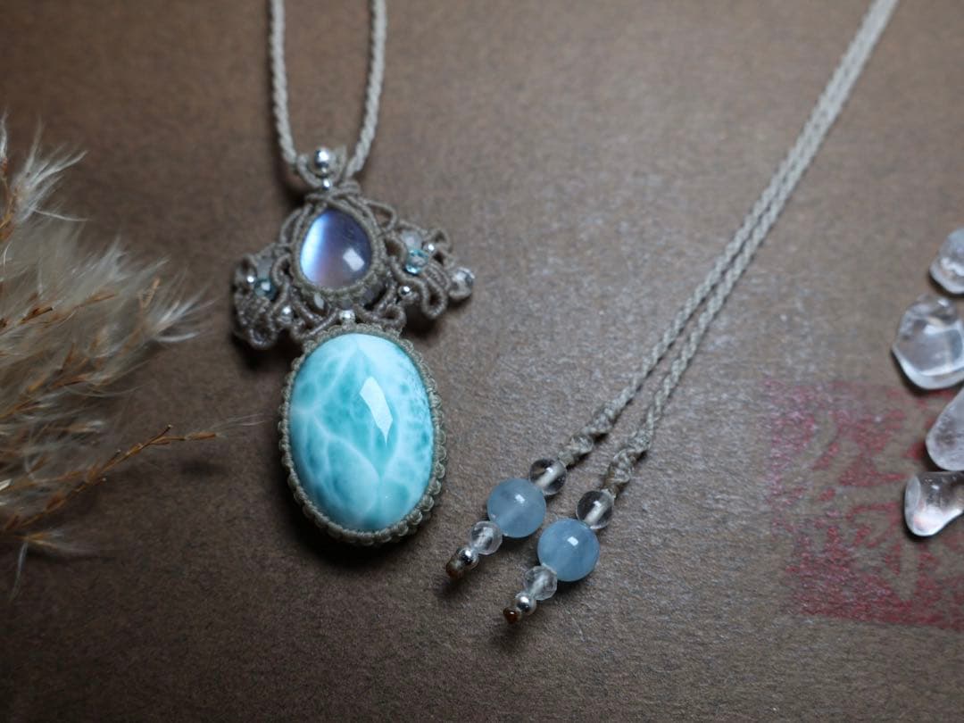 さかい ラリマー　ムーンストーン　マクラメ　ネックレス