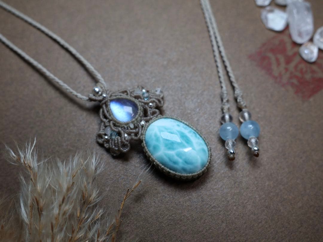 さかい ラリマー　ムーンストーン　マクラメ　ネックレス