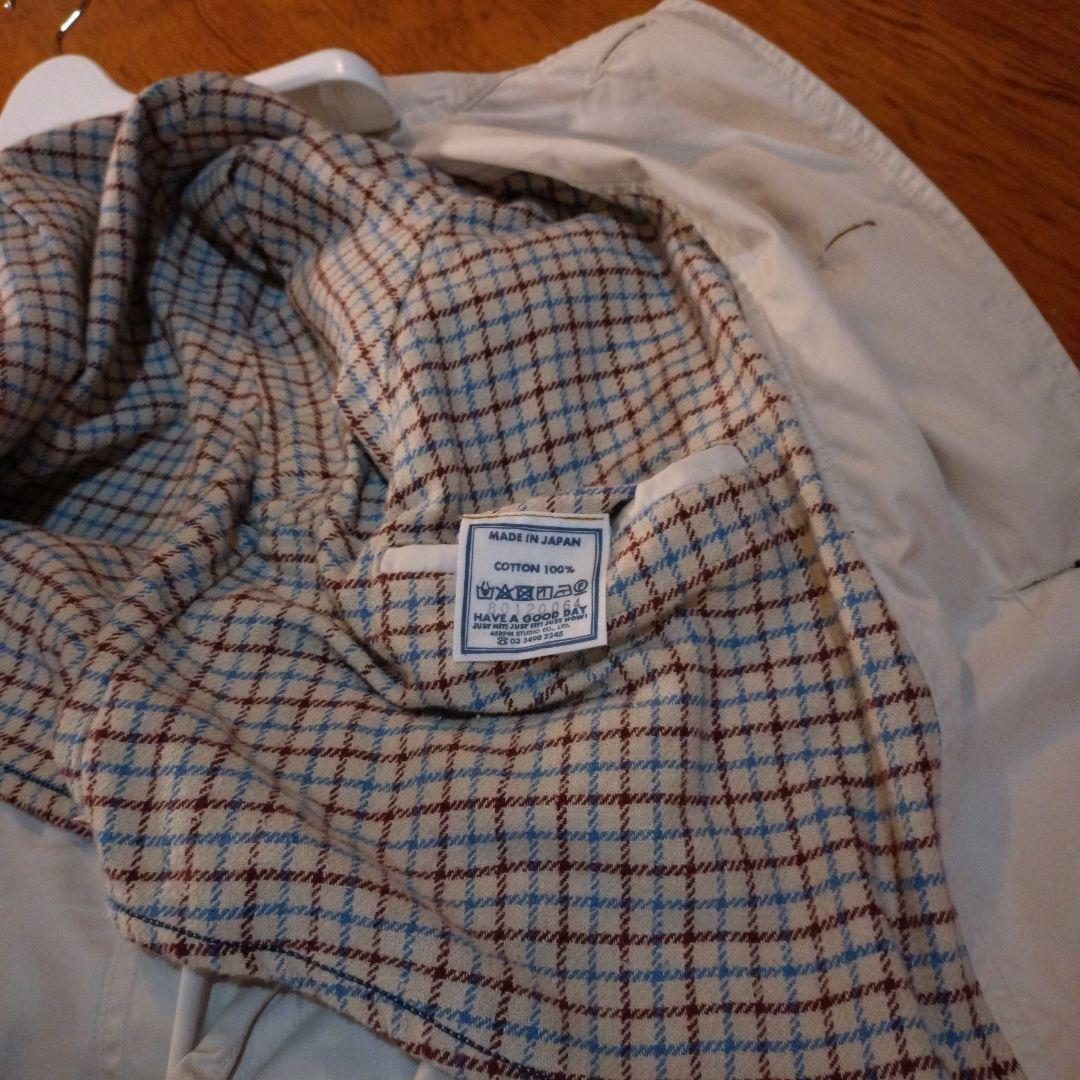 【美品】45R 薄ギャバの908ステンカラーコート アンティークホワイト