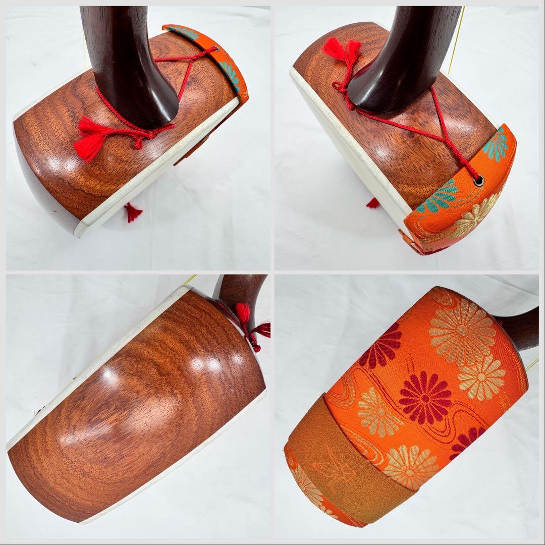 小唄三味線 紅木 中棹 正寸 五厘大胴丸打胴 ハードケース付 弦交換済 民謡