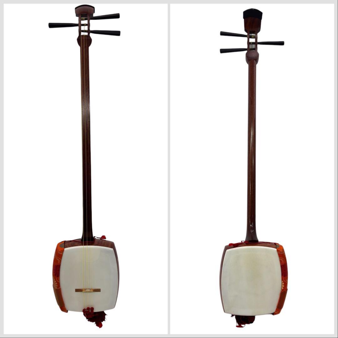 小唄三味線 紅木 中棹 正寸 五厘大胴丸打胴 ハードケース付 弦交換済 民謡
