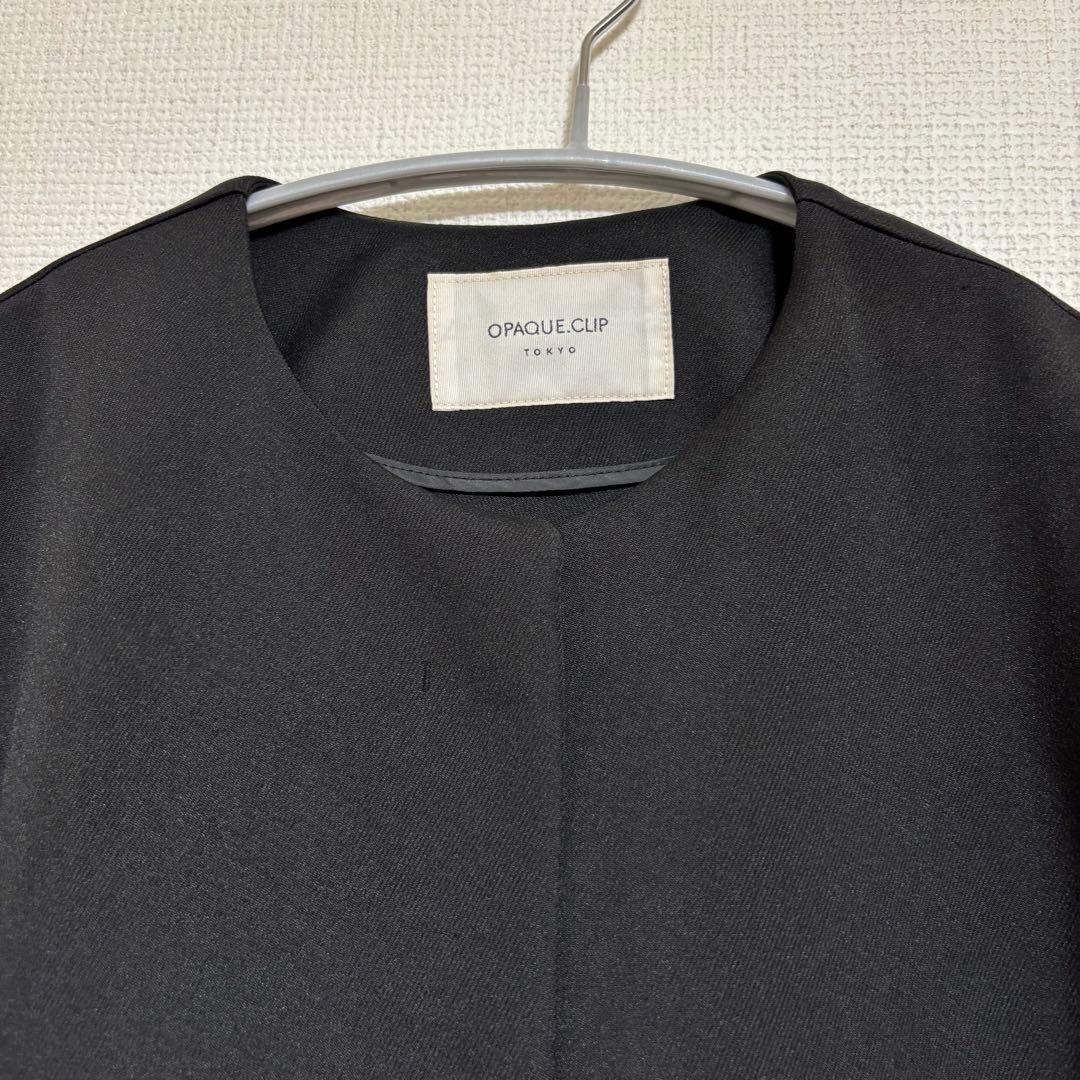 オペークドットクリップ ノーカラー フレアスリーブミドルコート スプリングコート