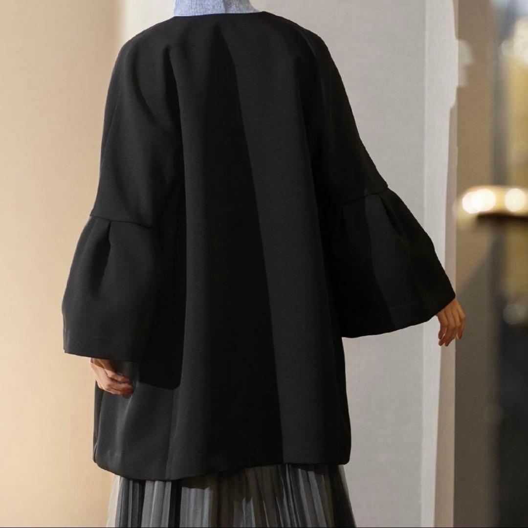 オペークドットクリップ ノーカラー フレアスリーブミドルコート スプリングコート