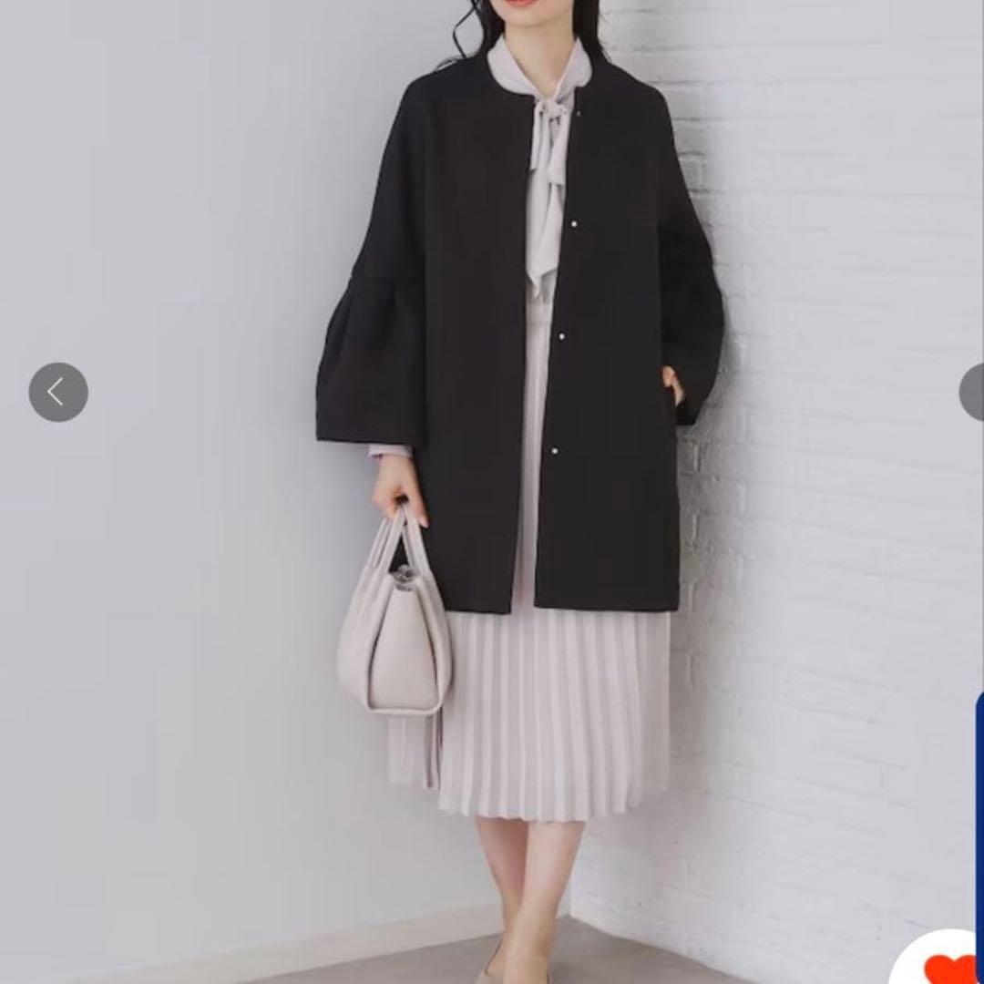 オペークドットクリップ ノーカラー フレアスリーブミドルコート スプリングコート