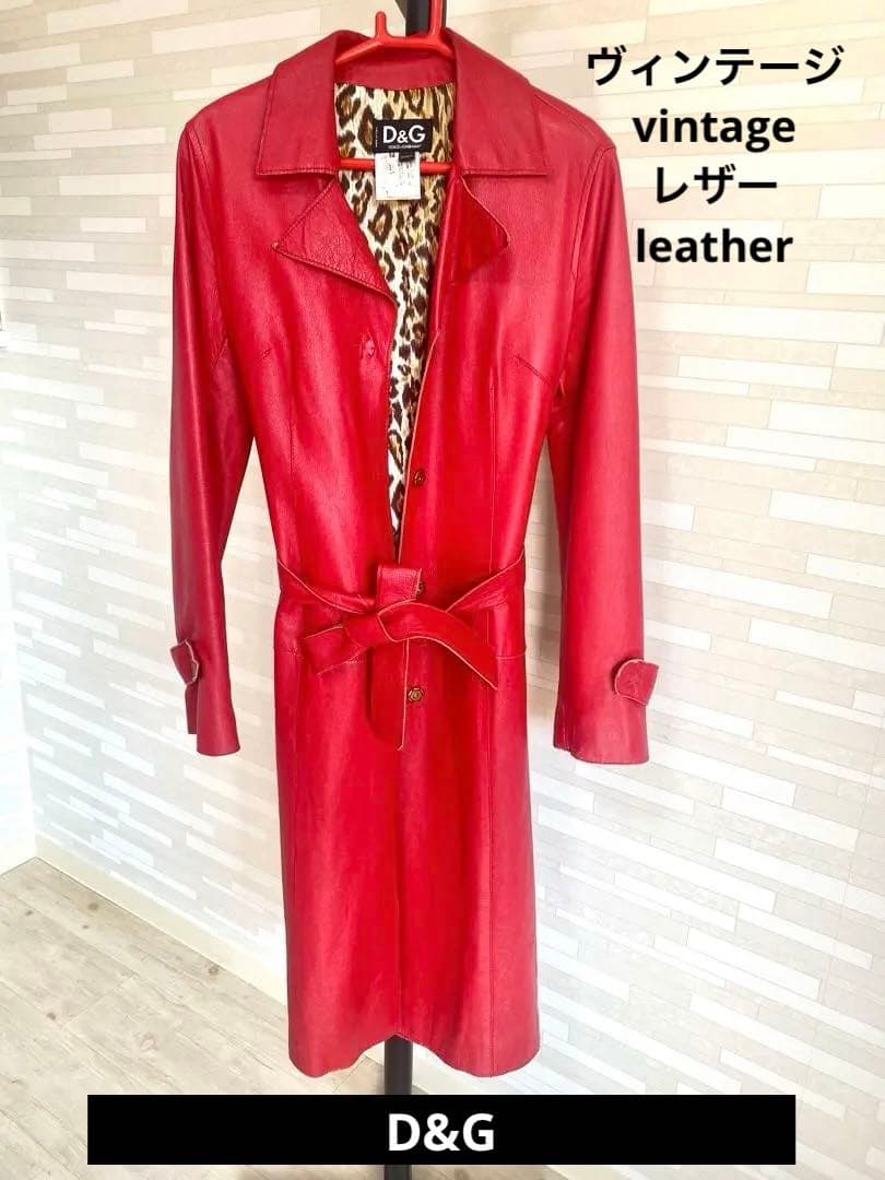 D&G ドルチェアンドガッバーナ ヴィンテージ　レザー　赤　ロングコート　皮　革