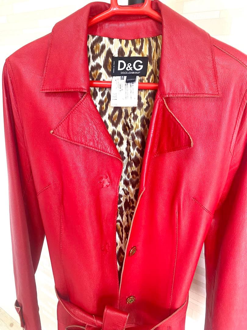 D&G ドルチェアンドガッバーナ ヴィンテージ　レザー　赤　ロングコート　皮　革