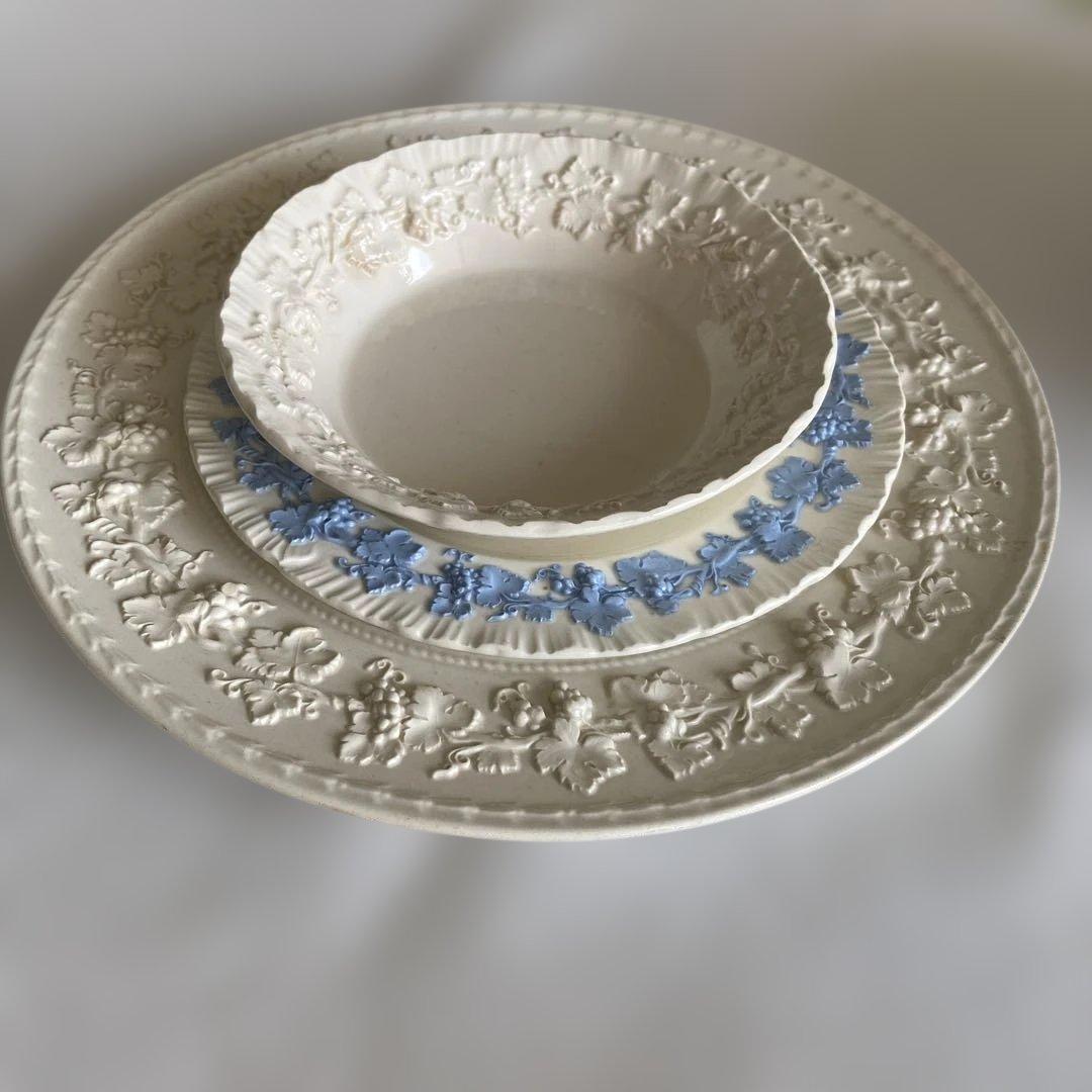 ウェッジウッド　クイーンズウェア　白地 青い花模様 3枚組