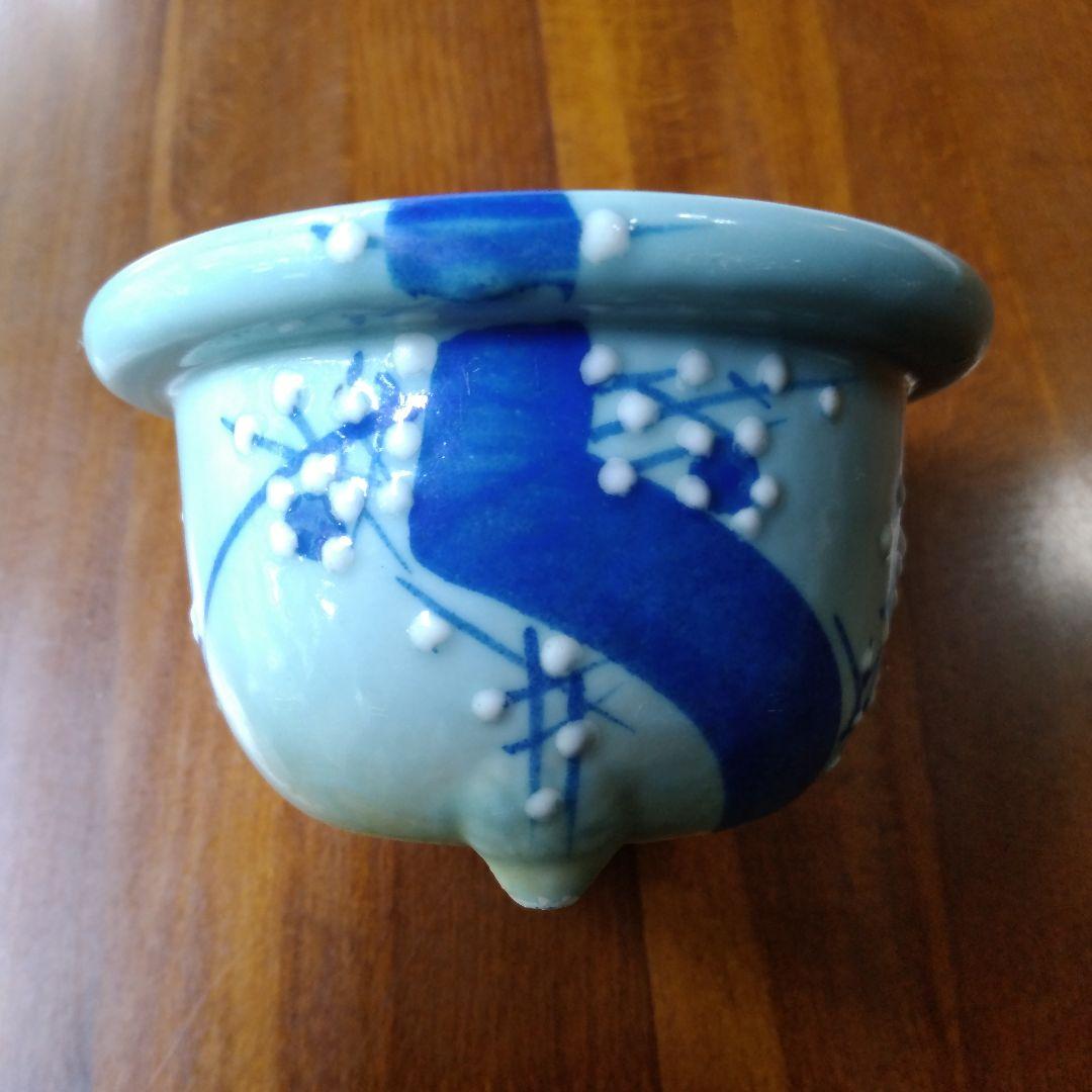 瀬戸　青磁梅花文　植木鉢　骨董