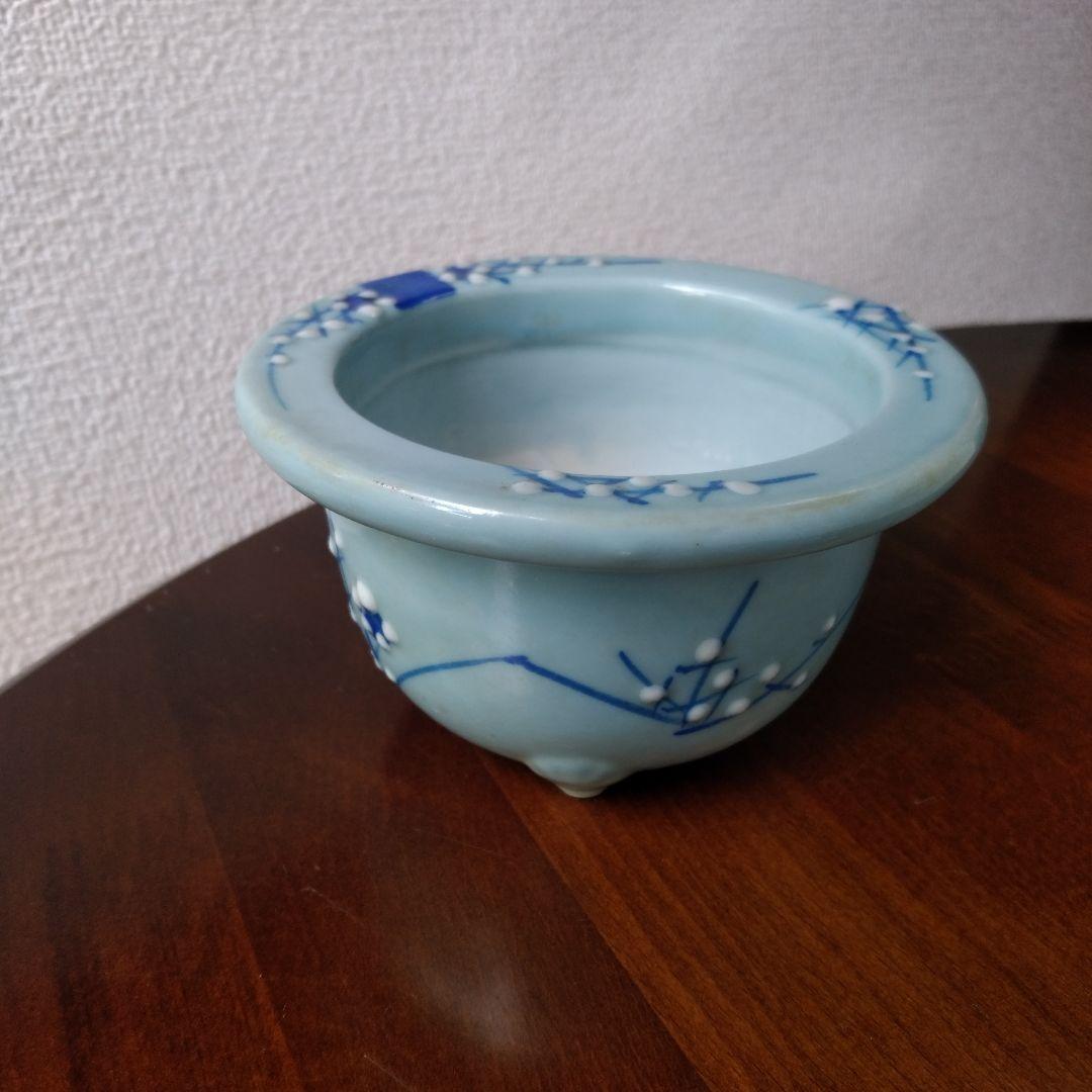 瀬戸　青磁梅花文　植木鉢　骨董