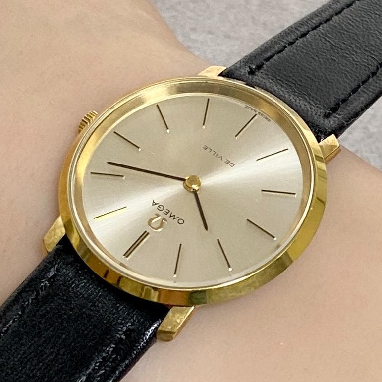 OH済 オメガ デビル 金張りケース サンレイダイヤル 2針ドレス 手巻き