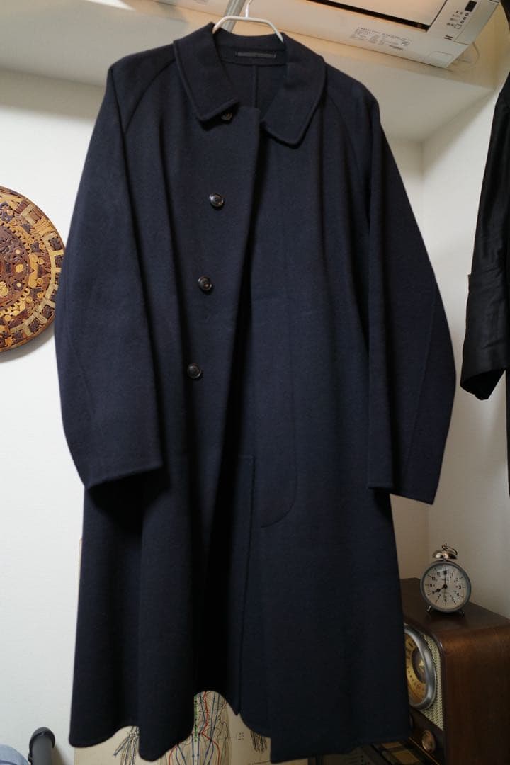 リバーメルトンバルカラーコート/L/ウール/NVY