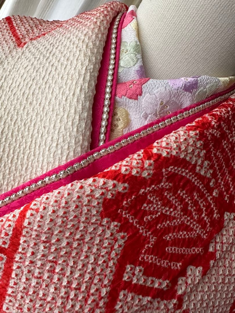 여 振袖フルセット 総絞り 赤×アイボリー