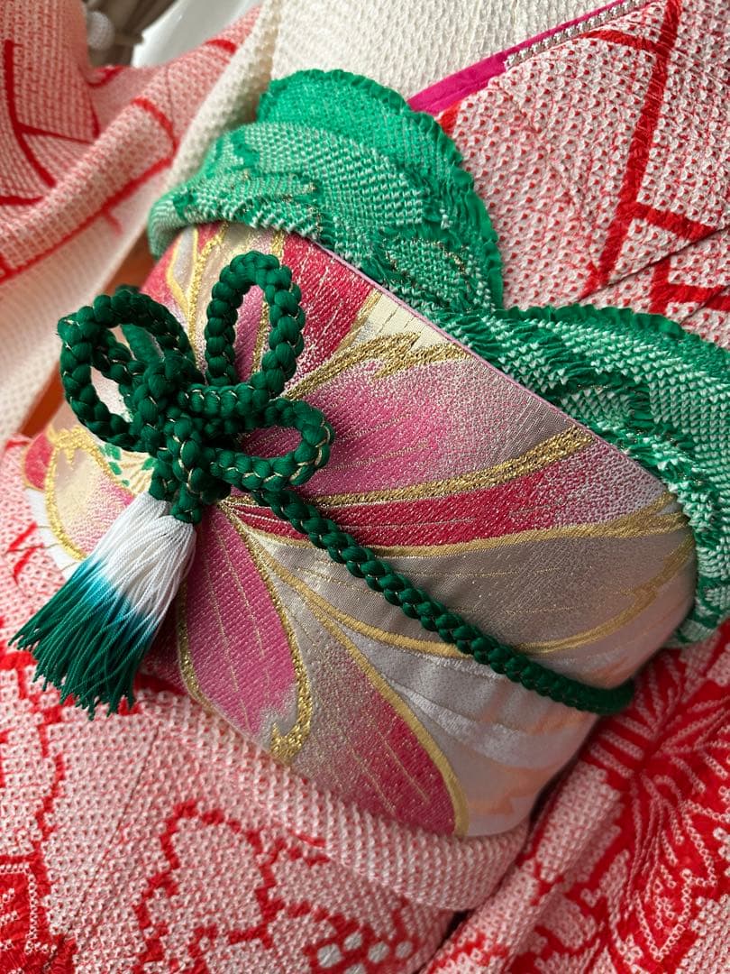 여 振袖フルセット 総絞り 赤×アイボリー