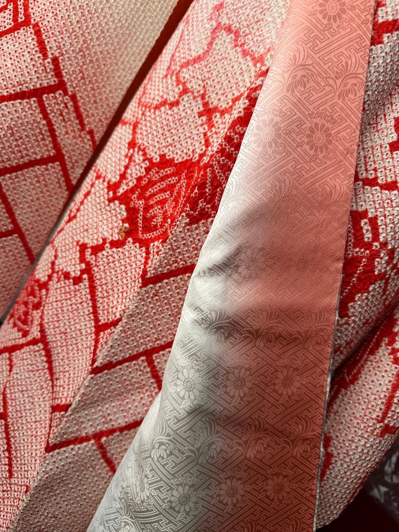 여 振袖フルセット 総絞り 赤×アイボリー