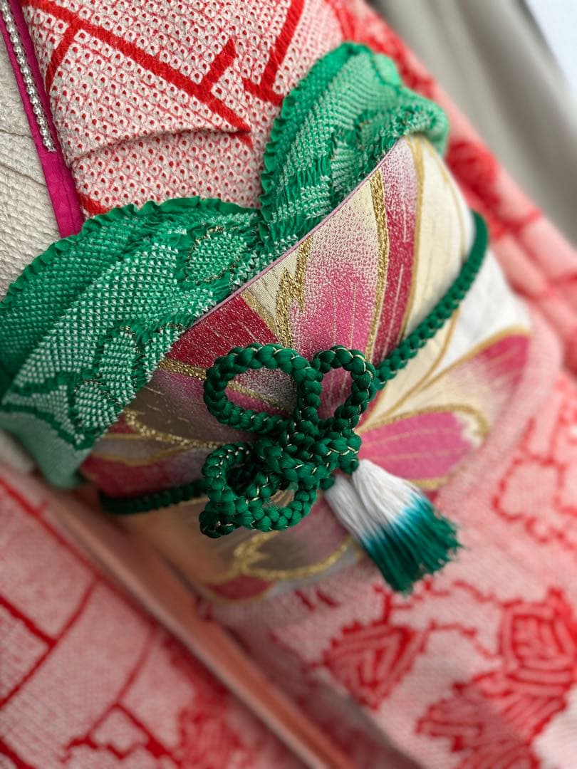 여 振袖フルセット 総絞り 赤×アイボリー