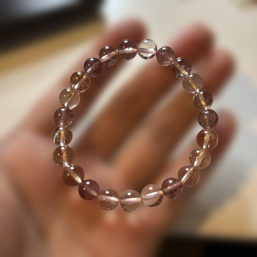 綺麗！ストロベリークオーツと水晶のブレスレット！癒し！