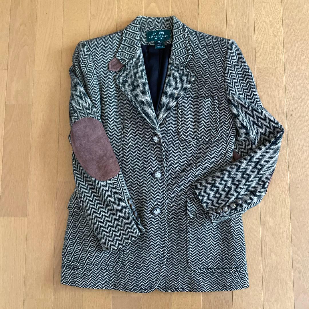 ラルフローレンRalphLauren テーラードJK肘当馬のボタン ツィード