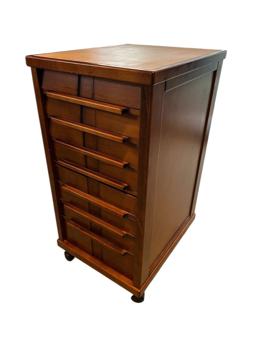 豊岡クラフト 木製書類整理ケース 7段 キャスター付 サイドデスク チェスト