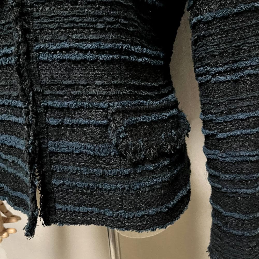 ルネ フランス製 ツイード TISSUE リボン付き ジャケット ブラック 36