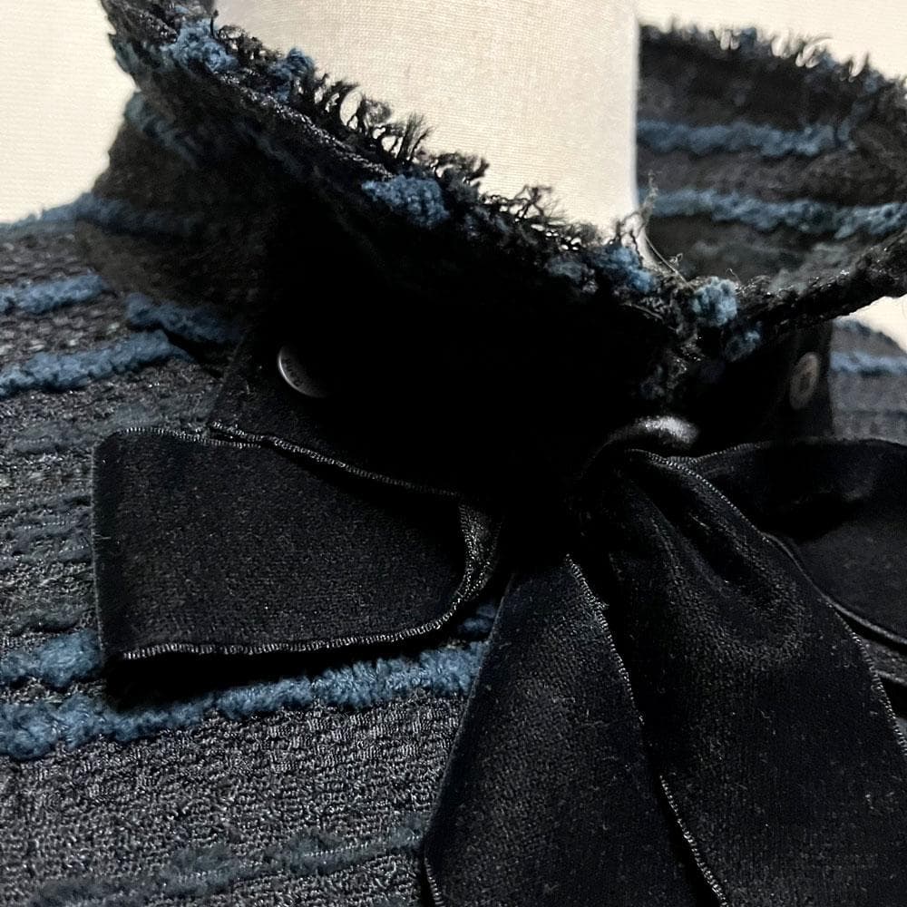 ルネ フランス製 ツイード TISSUE リボン付き ジャケット ブラック 36