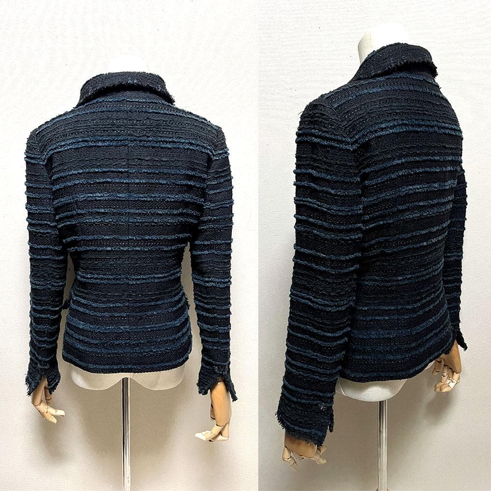 ルネ フランス製 ツイード TISSUE リボン付き ジャケット ブラック 36