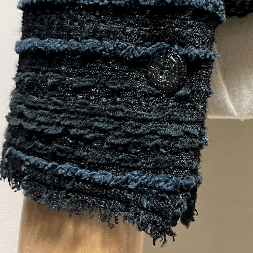 ルネ フランス製 ツイード TISSUE リボン付き ジャケット ブラック 36