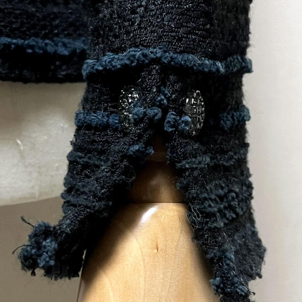 ルネ フランス製 ツイード TISSUE リボン付き ジャケット ブラック 36